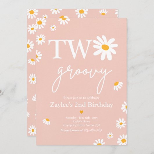 デイジー誕生パーティーBoho 2 Groovy 2nd Birthday 招待状 (正面/裏面)