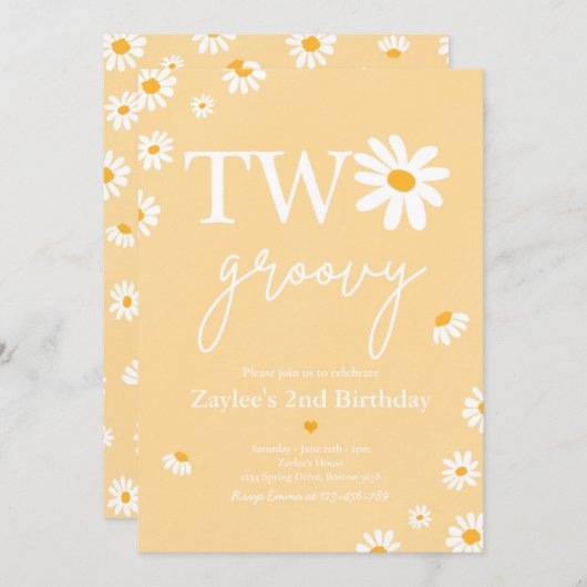 デイジー誕生パーティーBoho 2 Groovy 2nd Birthday  招待状 (正面/裏面)