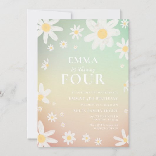 デイジー誕生日パーティーへの招待 招待状 (正面)