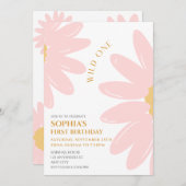 デイジー誕生日パーティーボヘミアンワイルドワン1歳誕生日 招待状 (正面/裏面)