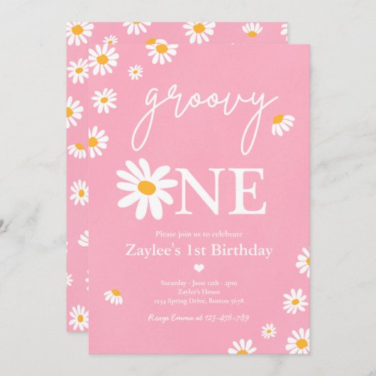 デイジー誕生日パーティーボホグルーヴィワン1歳 招待状 (正面/裏面)