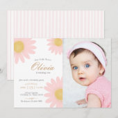 デイジー誕生日パーティーボーホーフラワーフォト 招待状 (正面/裏面)