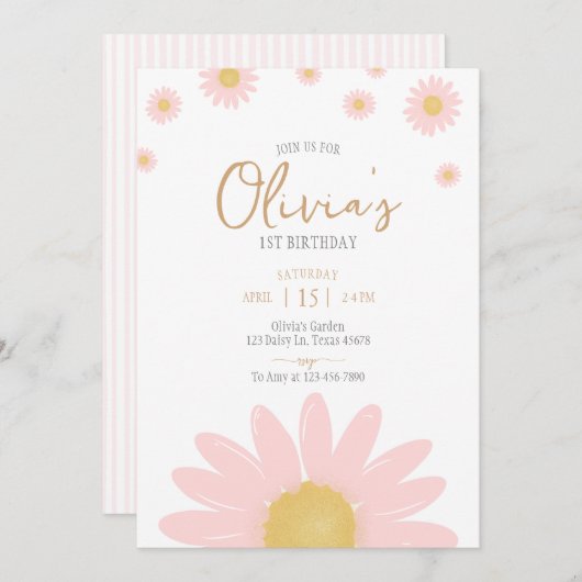 デイジー誕生日パーティーbohoフローラ任意の年齢 招待状 (正面/裏面)