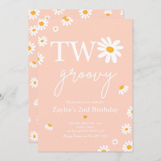デイジー誕生日パーティーBoho 2グルーヴィー2歳の誕生日 招待状 (正面/裏面)
