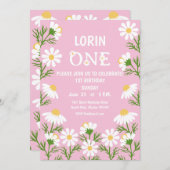 デイジー誕生日パーティーBoho One 1歳の誕生日 招待状 (正面/裏面)