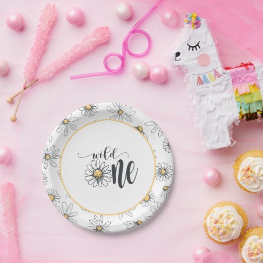 デイジー誕生日プレート – ワイルドワン – ホワイト ペーパープレート (パーティー)