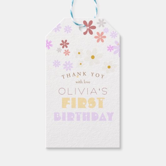 デイジー誕生日会かわいい花1歳の誕生日 ギフトタグ (正面)