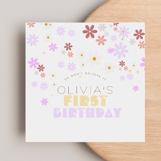 デイジー誕生日会かわいい花1歳の誕生日 スタンダードカクテルナプキン