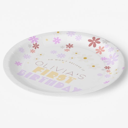 デイジー誕生日会かわいい花1歳の誕生日 ペーパープレート (アングル)