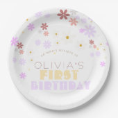 デイジー誕生日会かわいい花1歳の誕生日 ペーパープレート (正面)