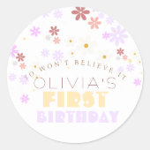 デイジー誕生日会かわいい花1歳の誕生日 ラウンドシール (正面)