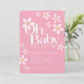 デイジー赤ちゃんシャワーああベビーピンク黄色ホワイト 招待状 (スタンド正面)