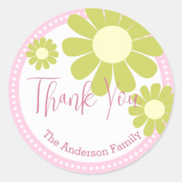 デイジー赤ちゃんシャワーありがとうピンクステッカー ラウンドシール