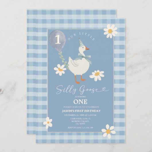 デイジー間抜けリトルグースバルーンボーイ誕生日 招待状 (正面/裏面)