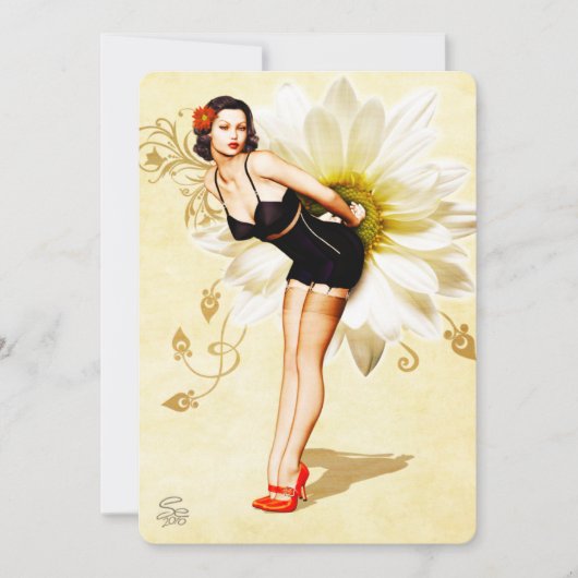 デイジー顔のピンアップパーティの招待状 招待状 (正面)