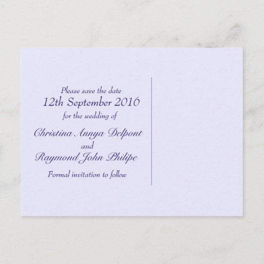 デイジー骨精肉結婚式は日付カードを保存 案内ポストカード (裏面)