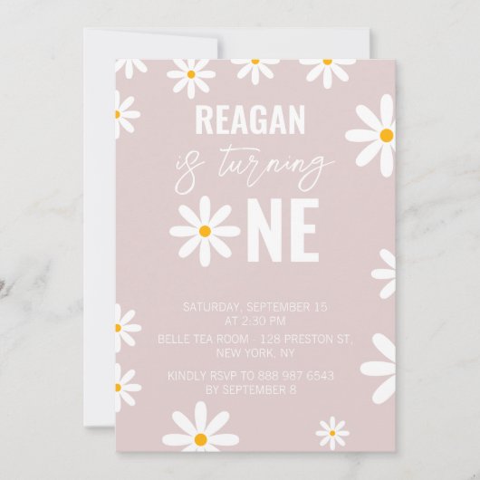 デイジー1歳の誕生日パーティーファースト誕生日ガールズボーイズ 招待状 (正面)