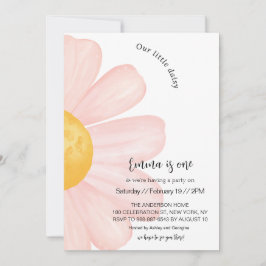 デイジー1歳の誕生日、ピンクデイジーガール1歳の誕生日 招待状