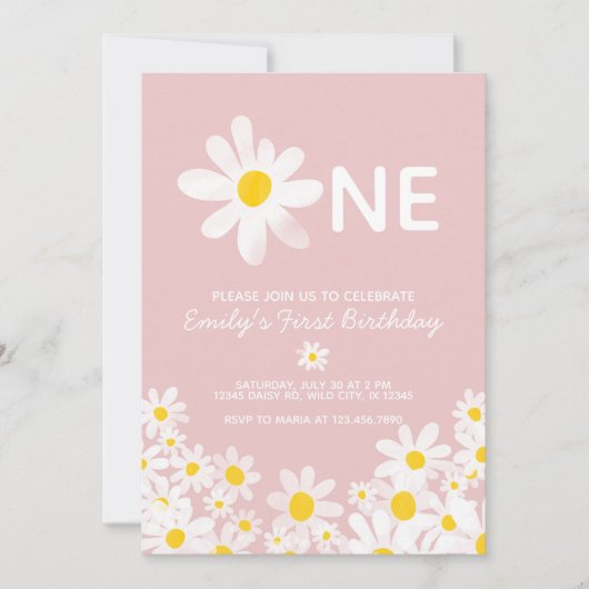 デイジー1stベビーガール誕生日招待状 招待状 (正面)