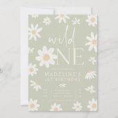 デイジー1th誕生日ワイルドワンワイルドフラワー誕生日 招待状 (正面)