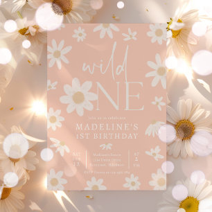 デイジー1th誕生日ワイルドワンワイルドフラワー誕生日 招待状