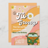 デイジー2つのGroovy誕生日招待状、70s誕生日 招待状 (正面/裏面)