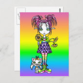 「デイジー」かわいい猫の虹の花の子どもはがき ポストカード (正面/裏面)