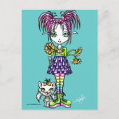 「デイジー」かわいい花の子どもと子猫はがき ポストカード (正面)