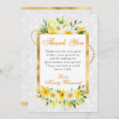 デイジー&イエローサマーフラワーズ金ゴールドキンセアニェラ サンキューカード (正面/裏面)