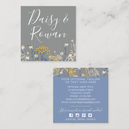 デイジー&イエローローローワンベリーフローラソーシャルメディア スクエア名刺 (正面/裏面)