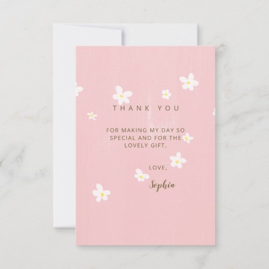 デイジー ガーリー ピンク かわいい カリグラフィー 春の花 サンキューカード (裏面)