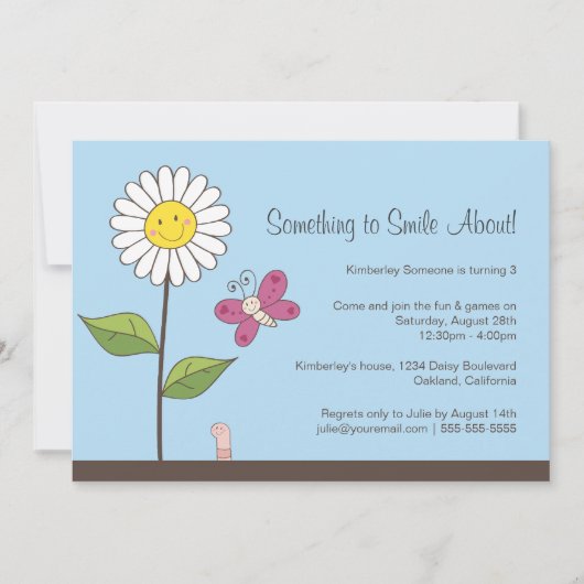 デイジー&バタフライ·ガールズ·バースデー·パーティー 招待状 (正面)