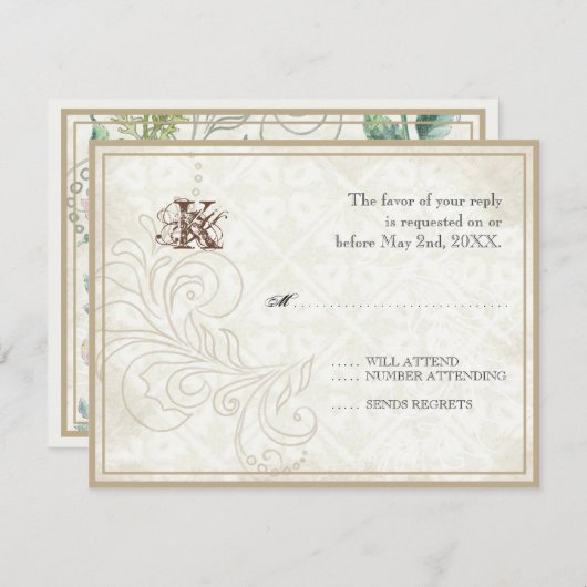 デイジー、パンジーは、蝶- RSVPカードを結婚することnの上がりました 出欠カード (正面/裏面)