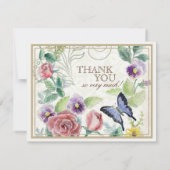 デイジー、パンジーは、蝶nの上がりました-結婚式は感謝していしています サンキューカード (裏面)