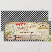 デイジー ピクニック ブラック ギンガム チェック ベビー シャワー 招待状 (正面/裏面)