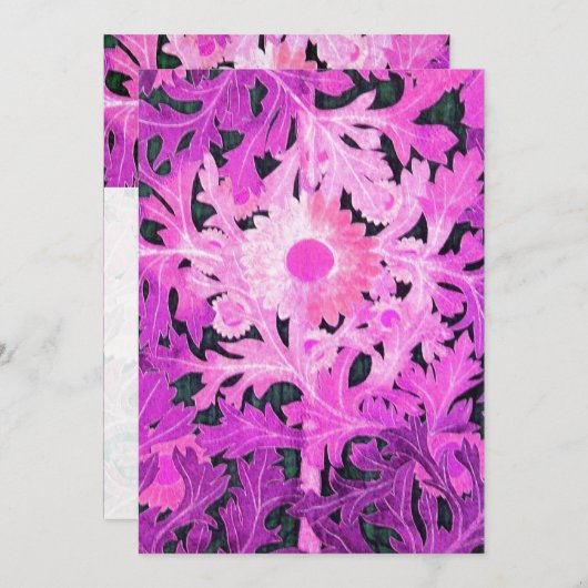 デイジー、ピンク白黒の花と葉 案内状 (正面/裏面)