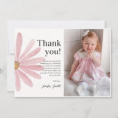 デイジー ピンク ガール ファースト バースデー パーティー フォト サンキューカード (正面)