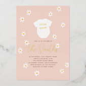 デイジー フラワーズ ボヘミアン リトル シスター シャイニー ベイビー シャワー 箔招待状 (正面)