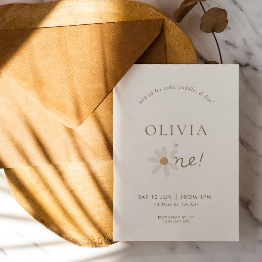 デイジー フラワーファーストバースデー インビテーション - ホワイト