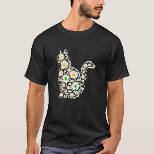 デイジー フラワー 猫 ママ 楽しい母の日 猫好き Tシャツ (正面)