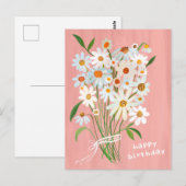 デイジー ブーケ ハッピー バースデー 薄いピンク 手描き ポストカード (正面/裏面)