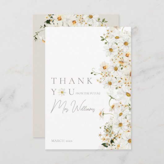 デイジー ボーホー ワイルドフラワー モダン ブライダルシャワー サンキューカード (正面/裏面)