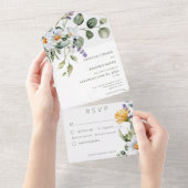 デイジー&ラベ素朴ンダーフローラホワイトディナー オールインワン招待状 (貼ってはがせる)