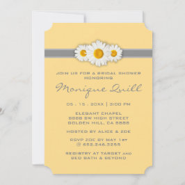 デイジー リボン - 黄色 グレー & 白の結婚前お祝い 招待状