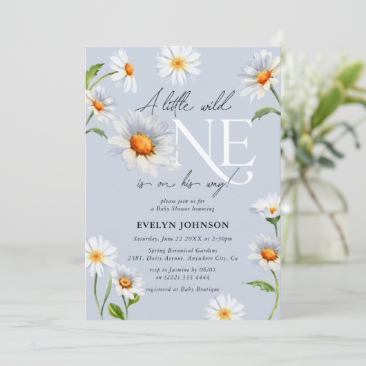 デイジー「小さなワイルドワン」男の子の赤ちゃんシャワー 招待状 (スタンド正面)