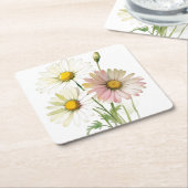 デイジー 水彩 花 モダン プロフェッショナル スクエアペーパーコースター (アングル)