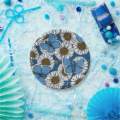 デイジー、白い野生の花と青い蝶 ペーパープレート (パーティー)