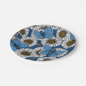 デイジー、白い野生の花と青い蝶 ペーパープレート (アングル)