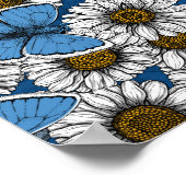 デイジー、白い野生の花と青い蝶 ポスター (角)