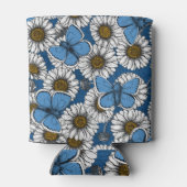 デイジー、白い野生の花と青い蝶 缶クーラー (裏面)